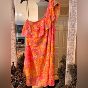 Lilly Pulitzer Emmaline Vibrant One-Shoulder Dress Size Large EUC